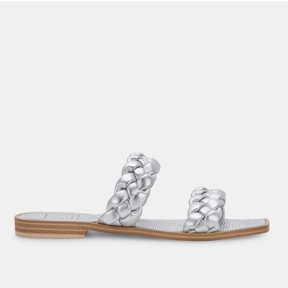 Dolce Vita Women's Indy Flat Sandal, Silver Metallic Stella 640